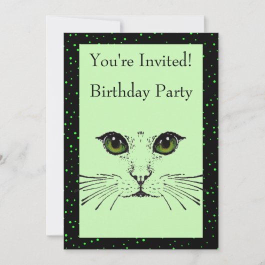 猫顔グリーンアイズウィーカーズオングリーン水玉模様 招待状 (正面)