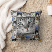 猫顔コラージュ写真テンプレート クッション (ブランケット)