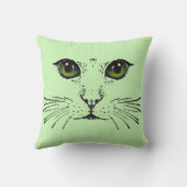 猫顔スケッチ深いグリーンアイロングウィスカ クッション (裏面)