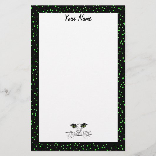猫顔スケッチ鮮やかグリーンアイズ点々のある縁ど0 便箋 (正面)