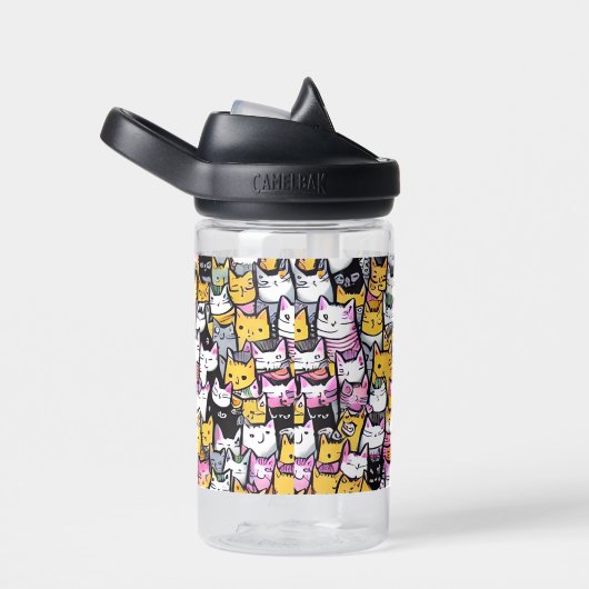 猫顔ドードルパターン漫画猫ちゃんかわいい猫 ウォーターボトル (右面)