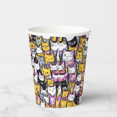 猫顔ドードルプリントパターン猫ちゃん猫ペット 紙コップ (右)