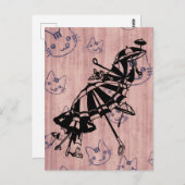 猫顔パラソルスアンブレラインクアートスケッチ ポストカード (正面/裏面)