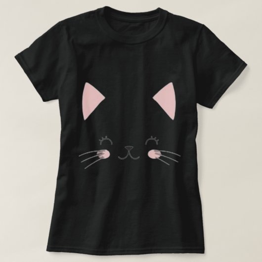 猫顔ブラックTシャツ – 目的カジュアル衣服 Tシャツ (デザイン正面)