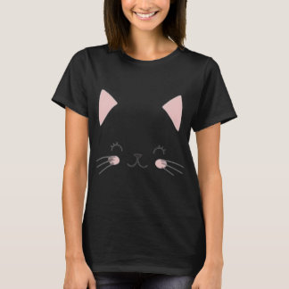 猫顔ブラックTシャツ – 目的カジュアル衣服 Tシャツ