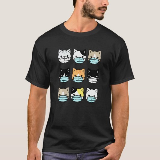 猫顔マスクかわいいペット猫検疫ねこママ Tシャツ (正面)