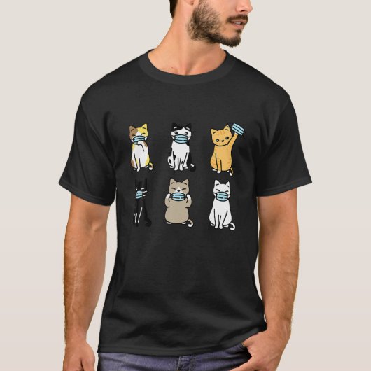 猫顔マスク可愛いペット猫好きギフトクアンティン Tシャツ (正面)