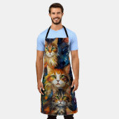 猫顔動物アート エプロン (着用した状態)