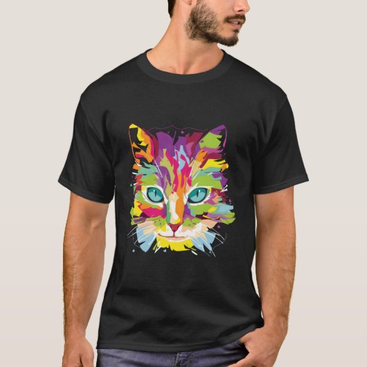 猫顔数々の色の Tシャツ (正面)
