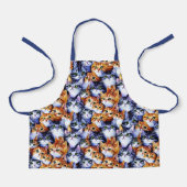 猫顔漫画プリントコラージュ灰色ジンジャーキットン エプロン (正面)