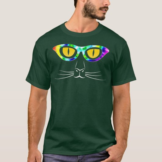 猫顔絞り染めメガネ猫の目 Tシャツ (正面)