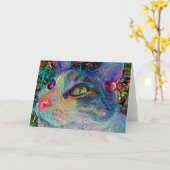 猫顔絵を描1アートノートカード カード (黄色い花)