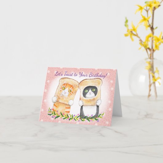 猫類猫おもしろい文字カスタム誕生日 カード (黄色い花)