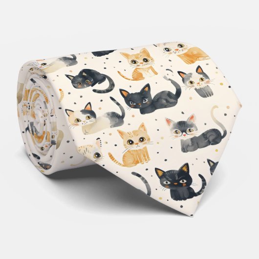 猫風変わり柄 ネクタイ (ロール)
