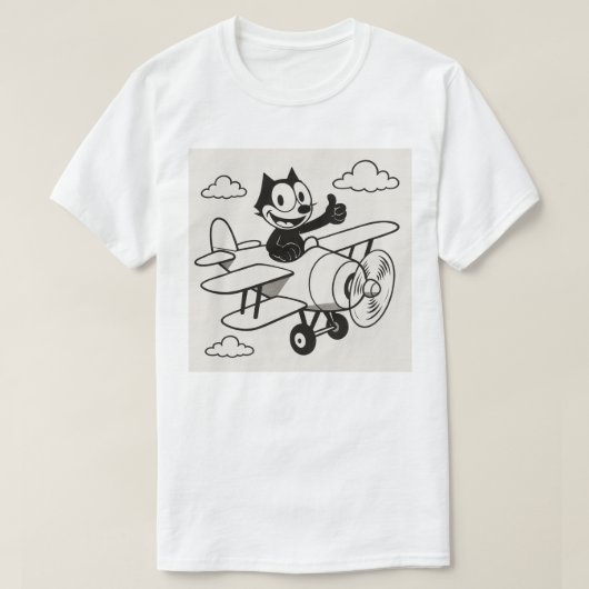 猫飛んでいる飛行機 Tシャツ (デザイン正面)