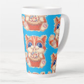 猫食べのピザカラー カフェラテマグ (右アングル)