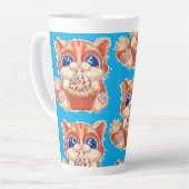 猫食べのピザカラー カフェラテマグ (左アングル)