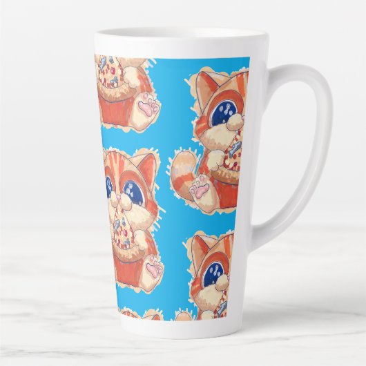 猫食べのピザカラー カフェラテマグ (右)