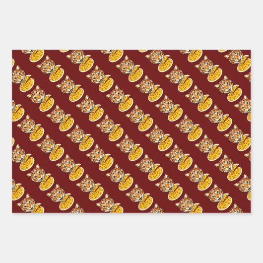 猫食べのピザ3色パック ラッピングペーパーシート (正面)