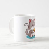 猫食べのピザ コーヒーマグカップ (正面左)