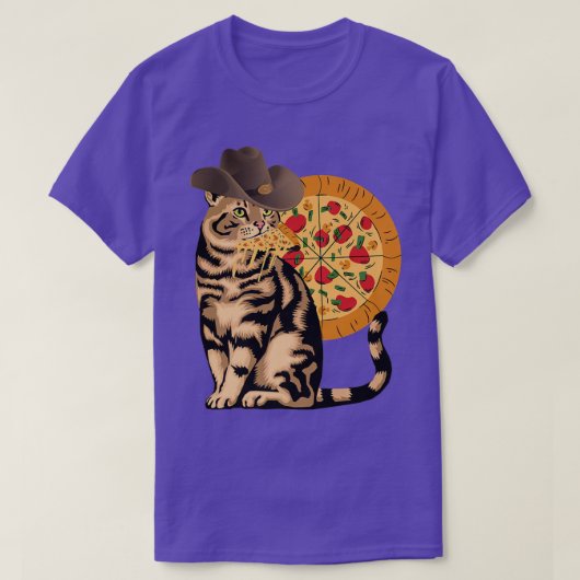 猫食べのピザ Tシャツ (デザイン正面)