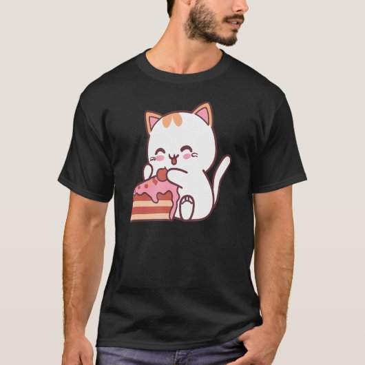 猫食べの美味しいケーキ飴の裏地 Tシャツ (正面)