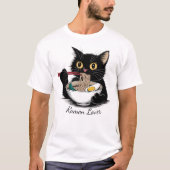 猫食べラーメンおもしろい Tシャツ (正面)