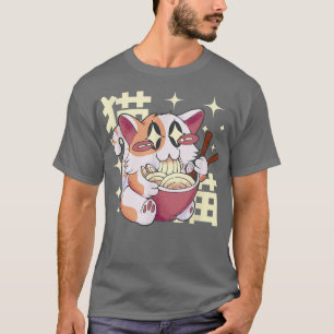 猫食べラーメンかわいい日本のANIME JAPAN CULTU Tシャツ