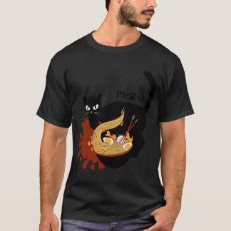 猫食べラーメン。地獄熱狂するから来た飢えた黒猫 Tシャツ