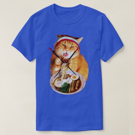 猫食べラーメン Tシャツ (デザイン正面)