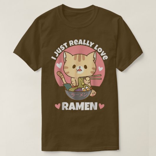 猫食べラーメン Tシャツ (デザイン正面)