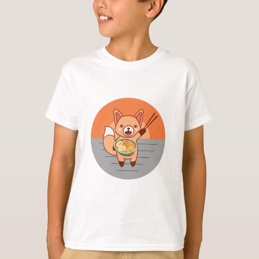 猫食べラーメン Tシャツ (正面)