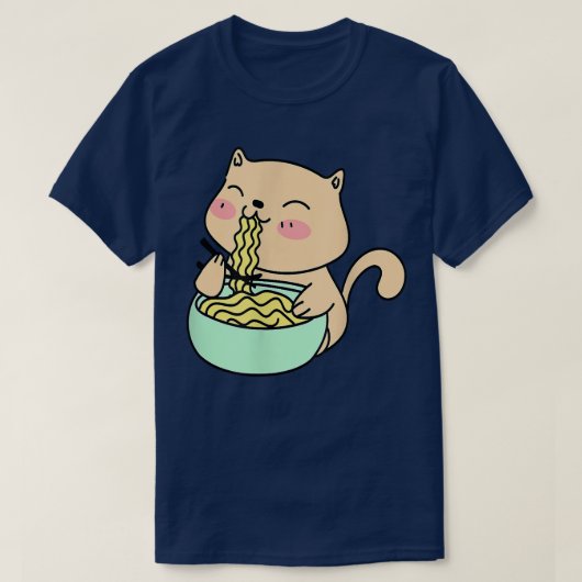 猫食べラーメン Tシャツ (デザイン正面)