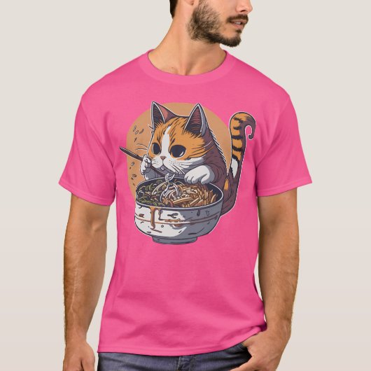 猫食べラーメン Tシャツ (正面)