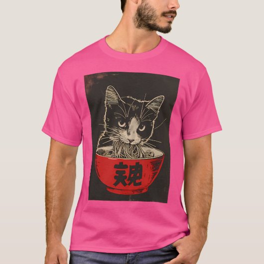 猫食べラーメン Tシャツ (正面)