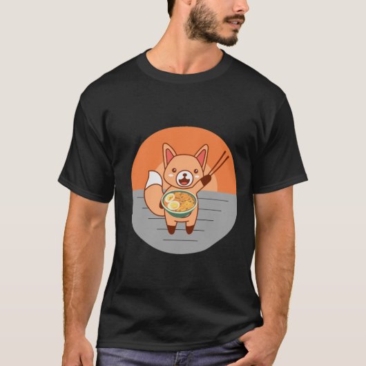 猫食べラーメン Tシャツ (正面)