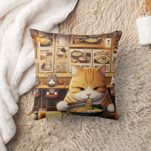 猫食べラーメンv1 クッション (ブランケット)