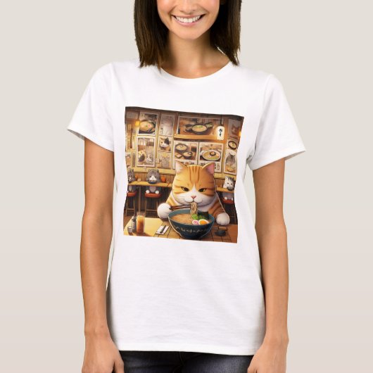 猫食べラーメンv1 tシャツ (正面)