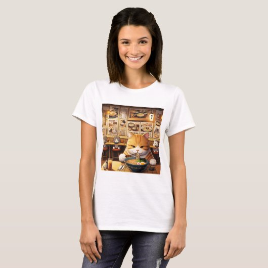 猫食べラーメンv1 tシャツ (正面フル)