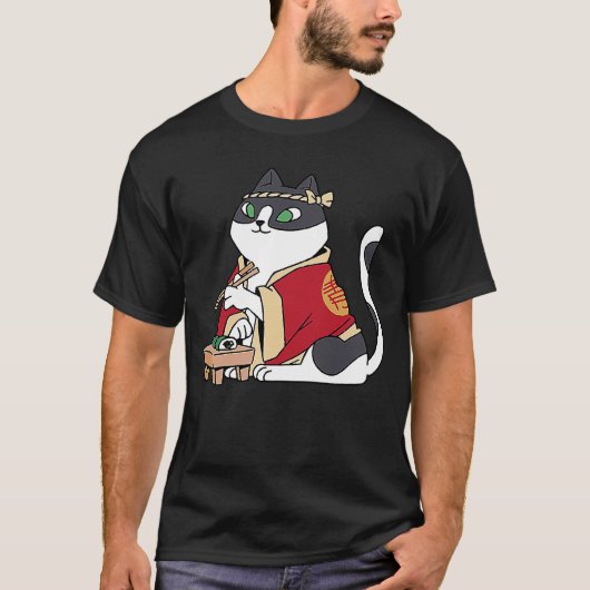猫食べ物の寿司猫すし屋すし猫 Tシャツ (正面)
