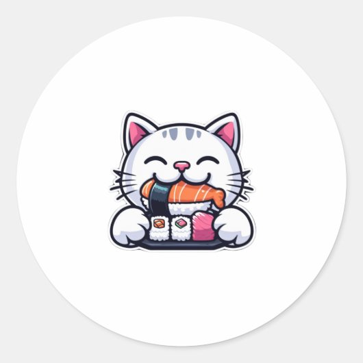猫食べ物寿司 ラウンドシール (正面)