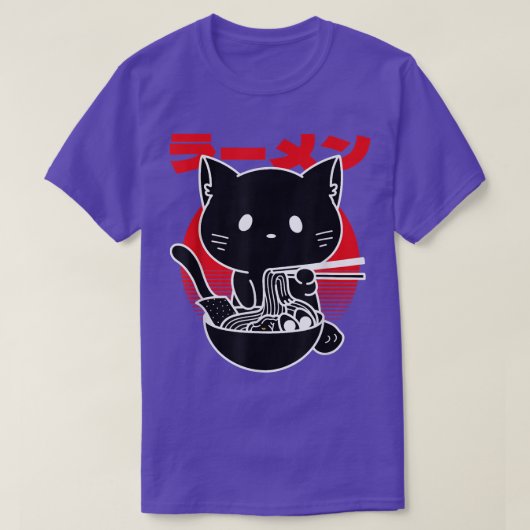 猫食べ麺日本の美学ラーメンおもしろい Tシャツ (デザイン正面)