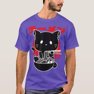 猫食べ麺日本の美学ラーメンおもしろい Tシャツ