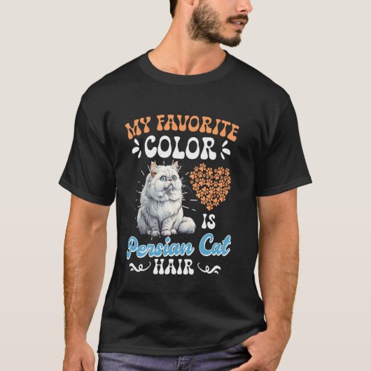 猫飼いさん大好きな色 ペルシャ猫の毛 可愛い Tシャツ (正面)