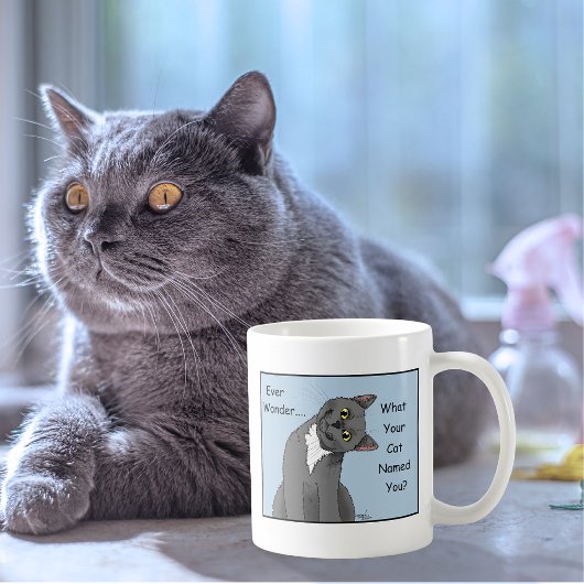 猫飼いたちのためのグレー猫の名前ブルー コーヒーマグカップ
