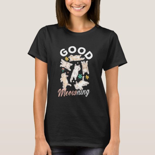 猫飼い主フラワー良いにゃんにゃん Tシャツ (正面)