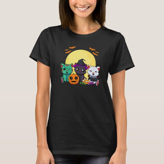 猫魔女ゾンビ吸血鬼の怠惰なハロウィンコスチューム Tシャツ (正面)