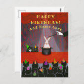 猫魔法ショー誕生日任意の年フラットカード ポストカード (正面/裏面)