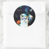 猫魚すしユーモアおもしろいファンタジー丸ステッカー ラウンドシール (バッグ)