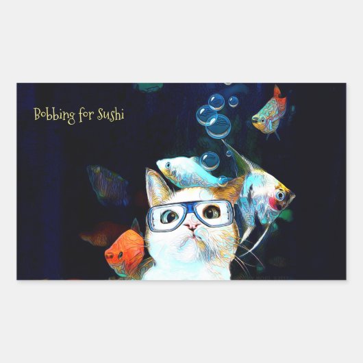 猫魚すしユーモアおもしろい長方形ステッカー 長方形シール (正面)